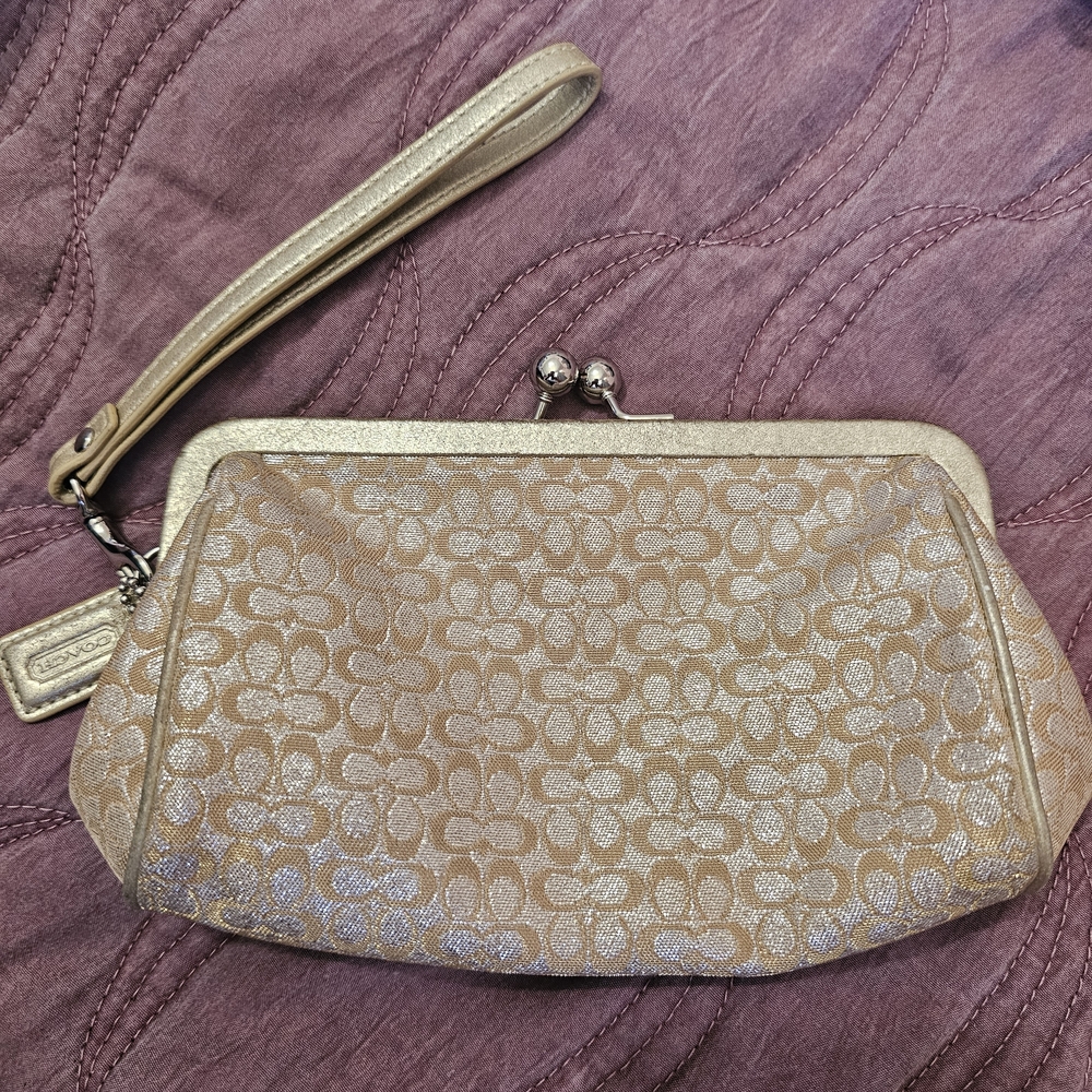 Coach Metallic Gold Floral Wristlet